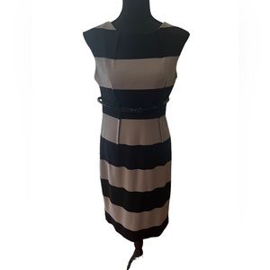 Calvin Klein striped black & grey dress with belt, size 6. GUC.